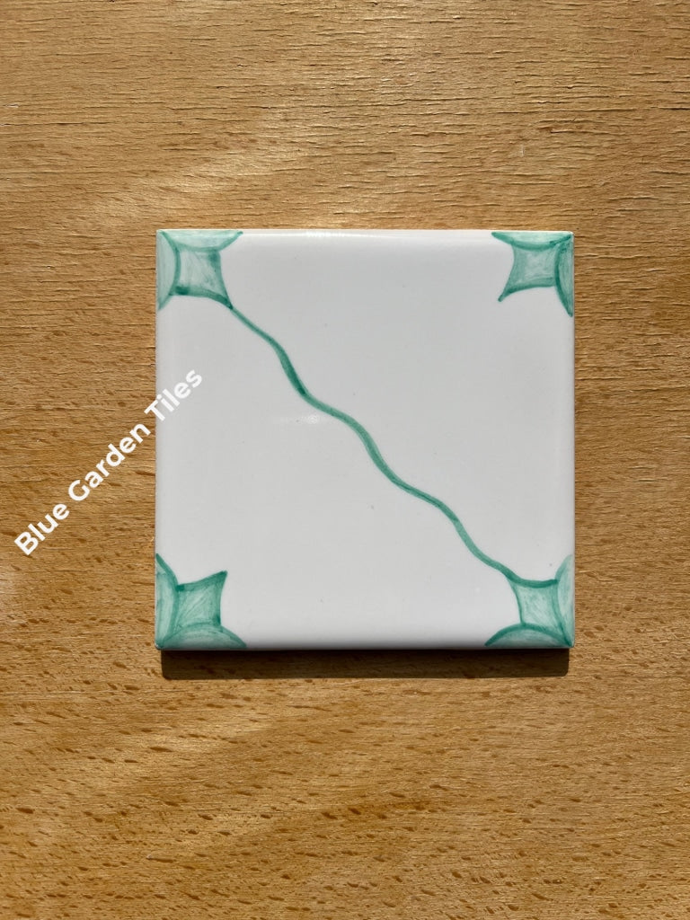 4.25 Hand Painted Tiles In Green/Turquoise