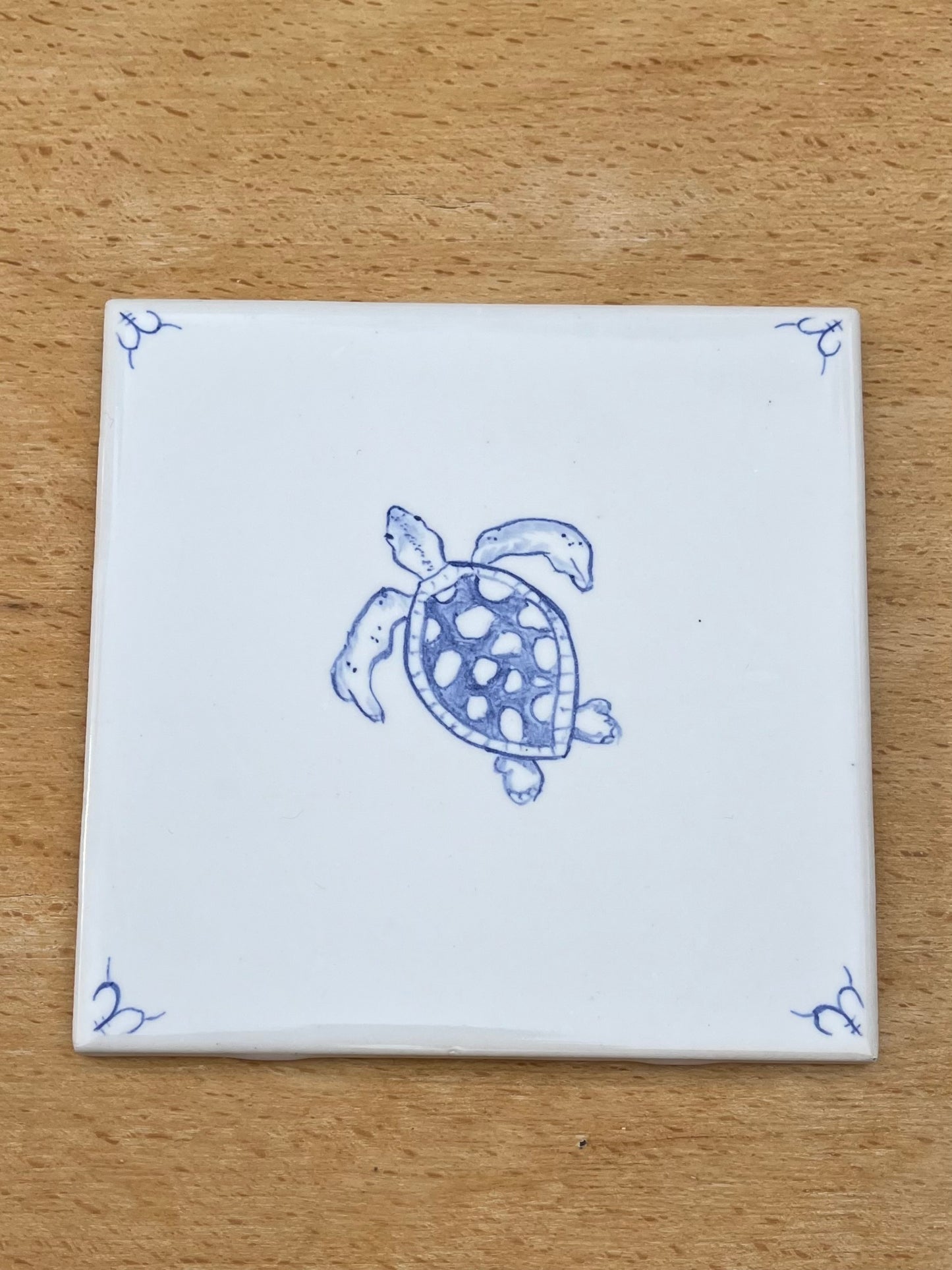 Six Hand painted Delft style tiles for backsplash - 6" tiles - Sea creatures motif