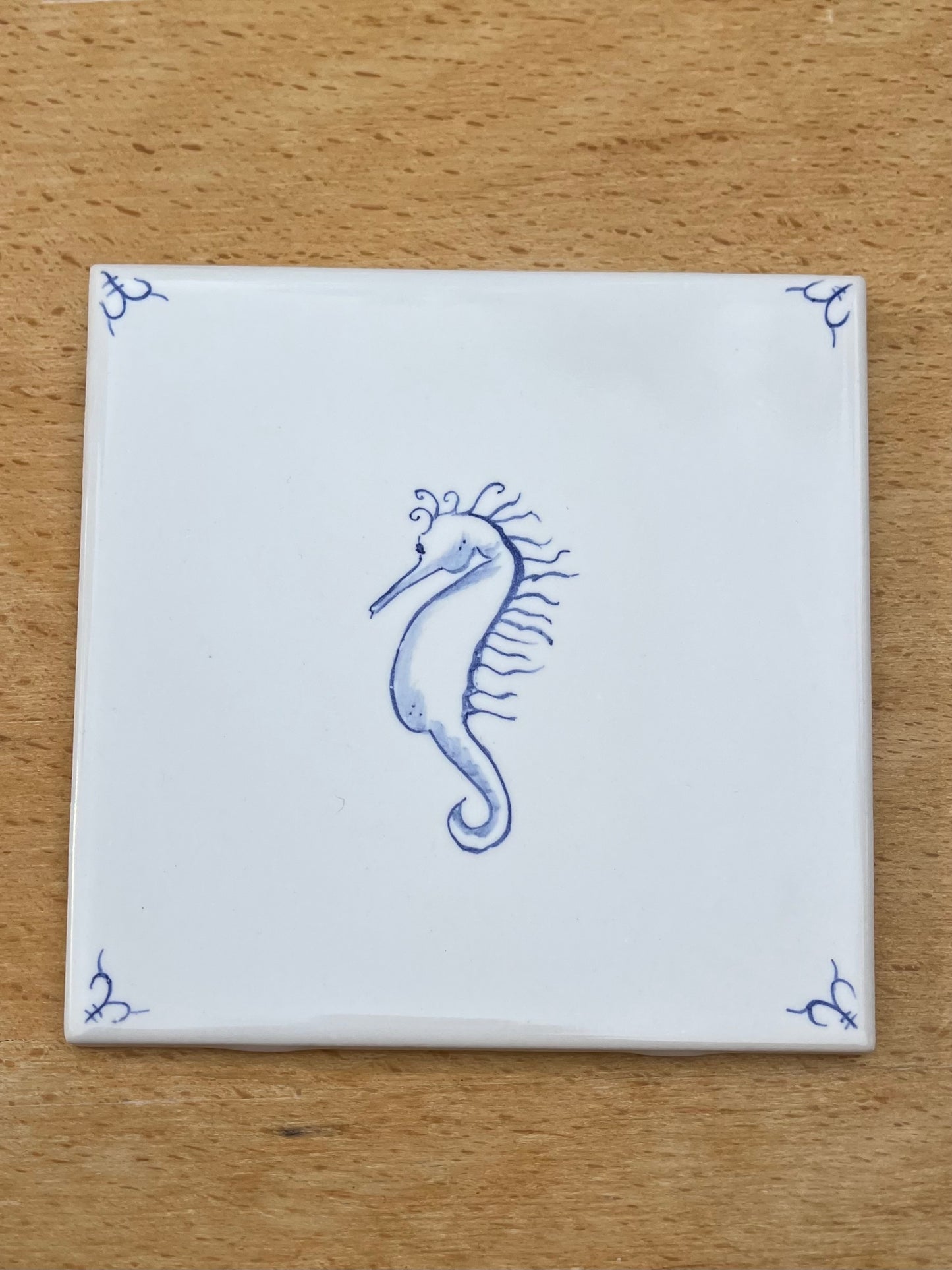 Six Hand painted Delft style tiles for backsplash - 6" tiles - Sea creatures motif