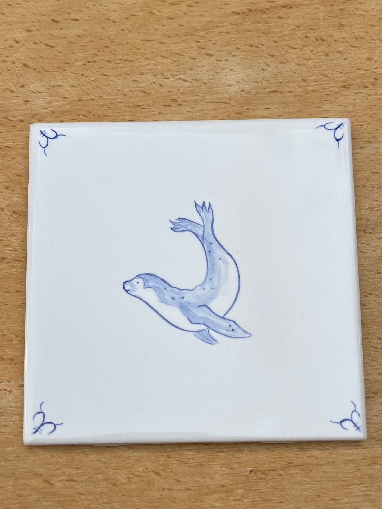 Six Hand painted Delft style tiles for backsplash - 6" tiles - Sea creatures motif