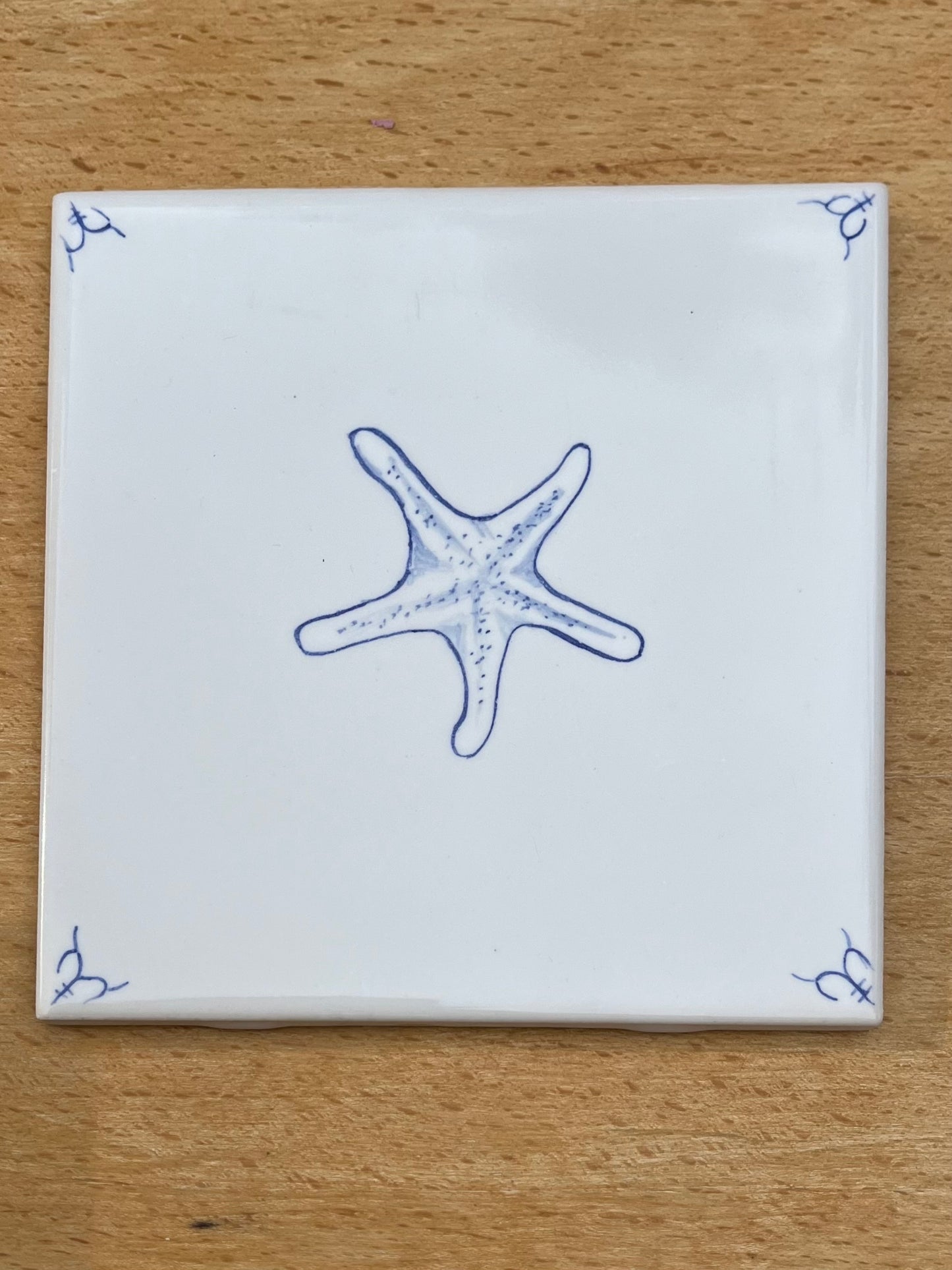 Six Hand painted Delft style tiles for backsplash - 6" tiles - Sea creatures motif