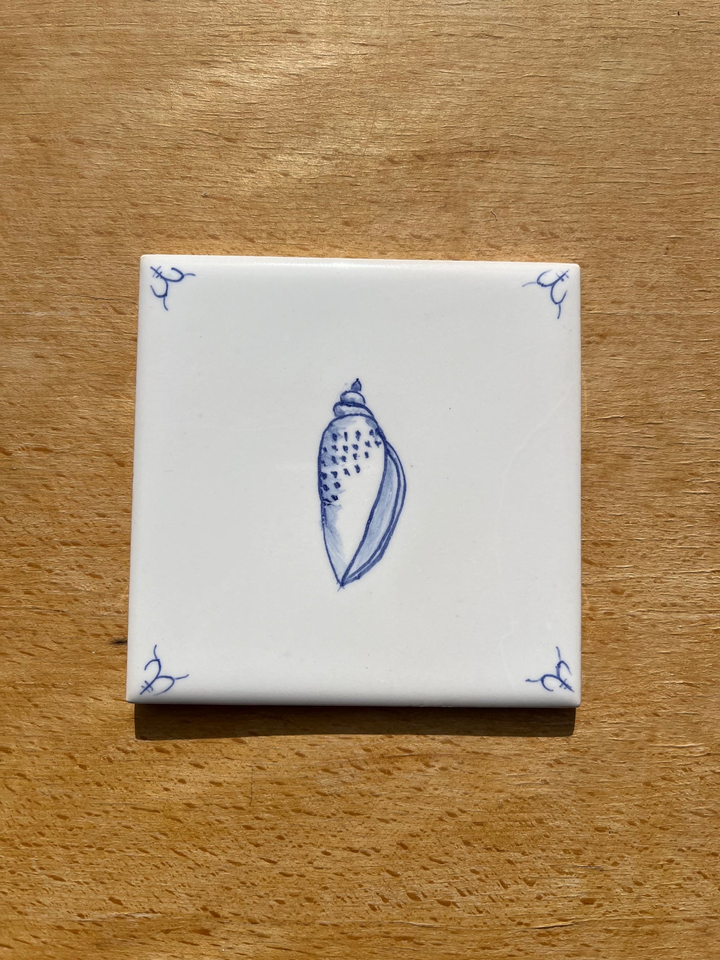 Hand painted 4.25" tiles - Shells motif