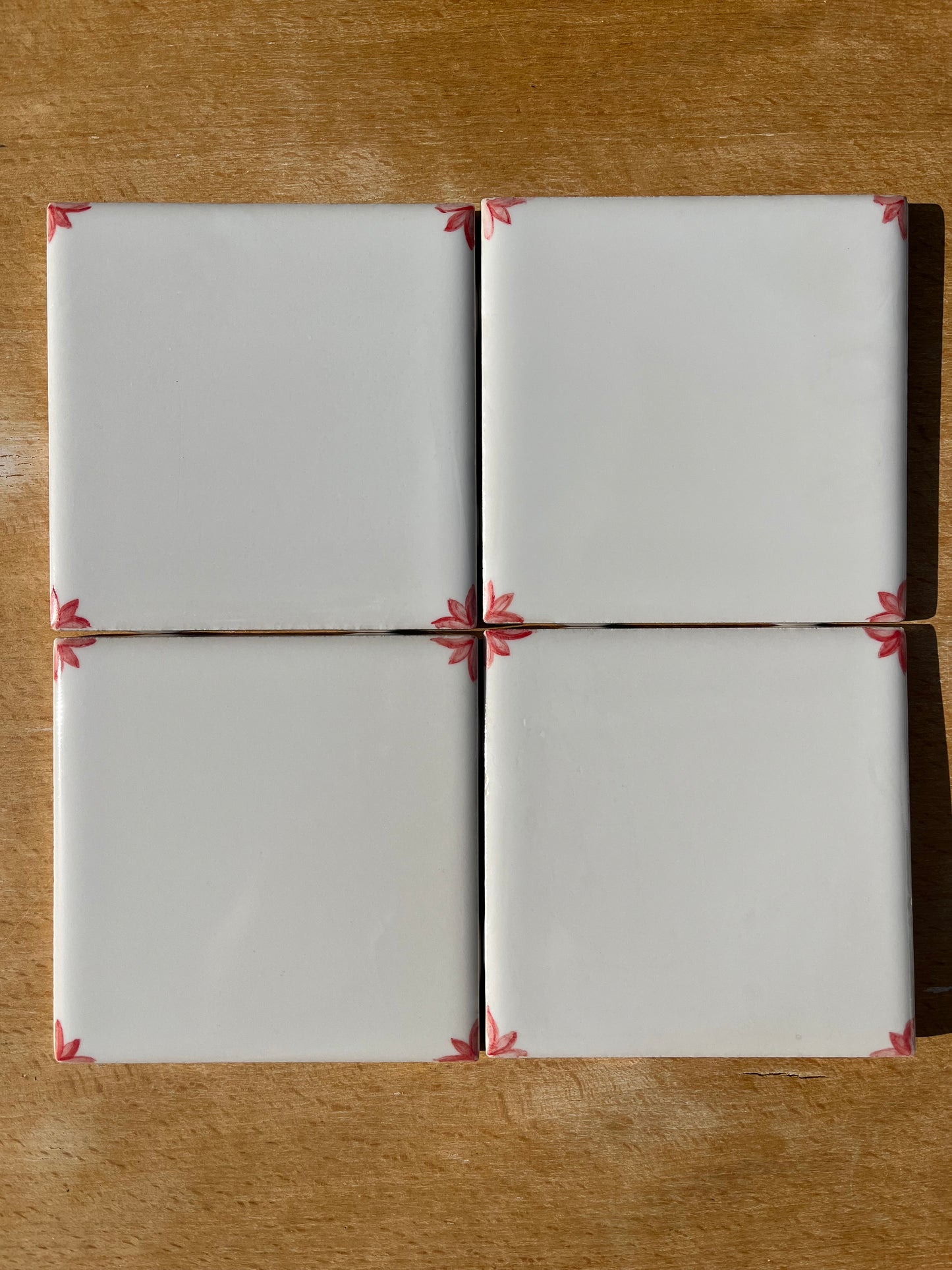 Set of 9 - 4.25" French Country, hand painted tiles, backsplash, blank with red corners