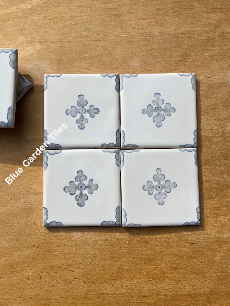 Hand Painted 4.25 Tiles In Gray And Blue