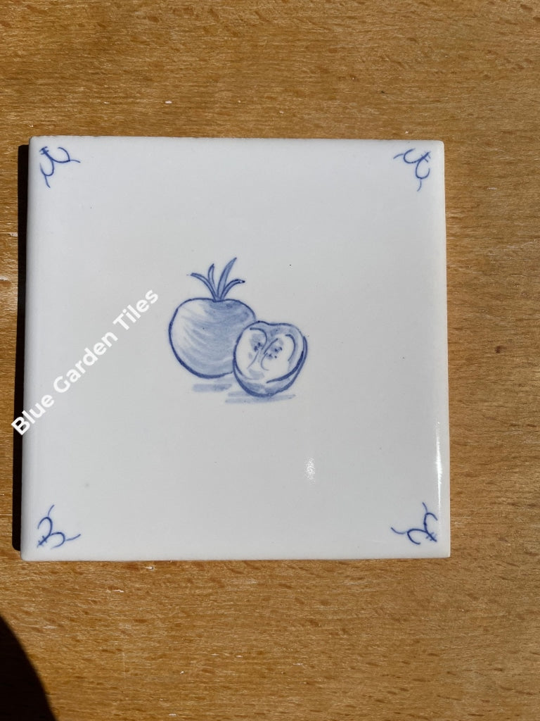 Set Of Nine 4.25 Hand Painted French Country Tiles: Vegetables Motif