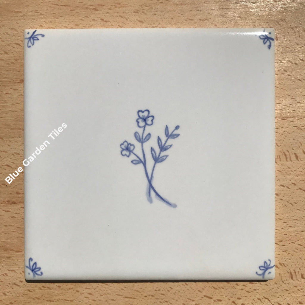 Set Of Four 6 French Country Hand Painted Tiles - Fine Flowers Motif Backsplash Wall Decoration