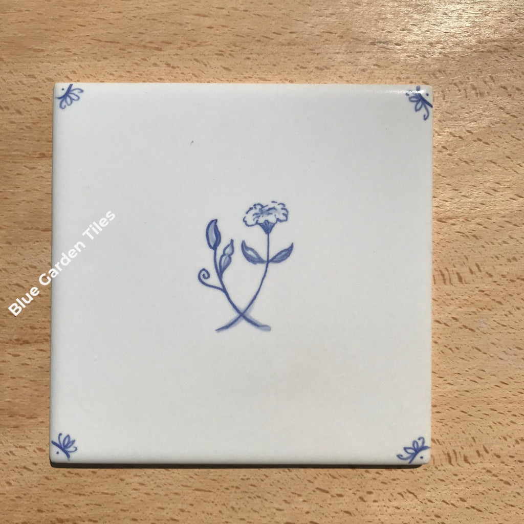 Set Of Four 6 French Country Hand Painted Tiles - Fine Flowers Motif Backsplash Wall Decoration