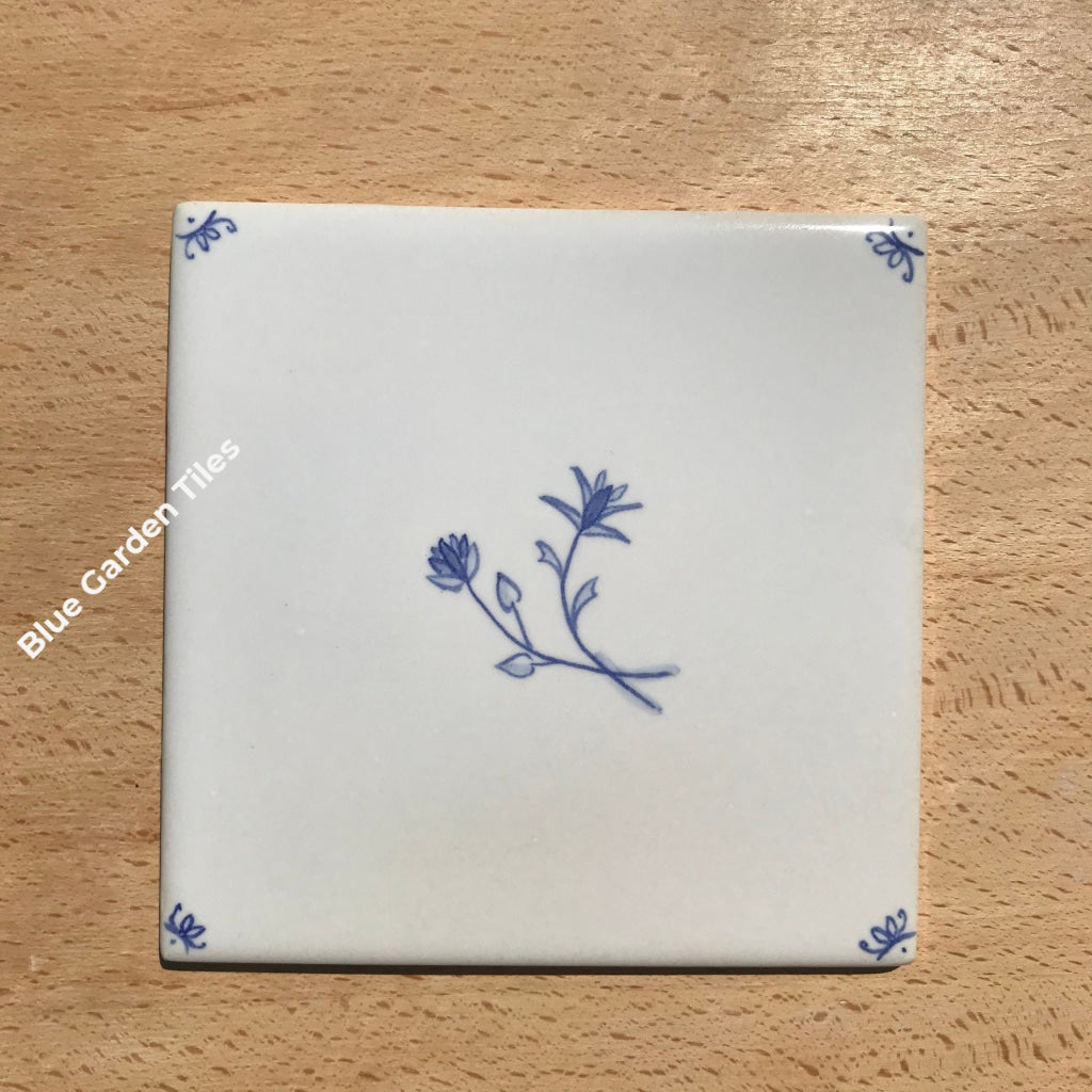 Set Of Four 6 French Country Hand Painted Tiles - Fine Flowers Motif Backsplash Wall Decoration