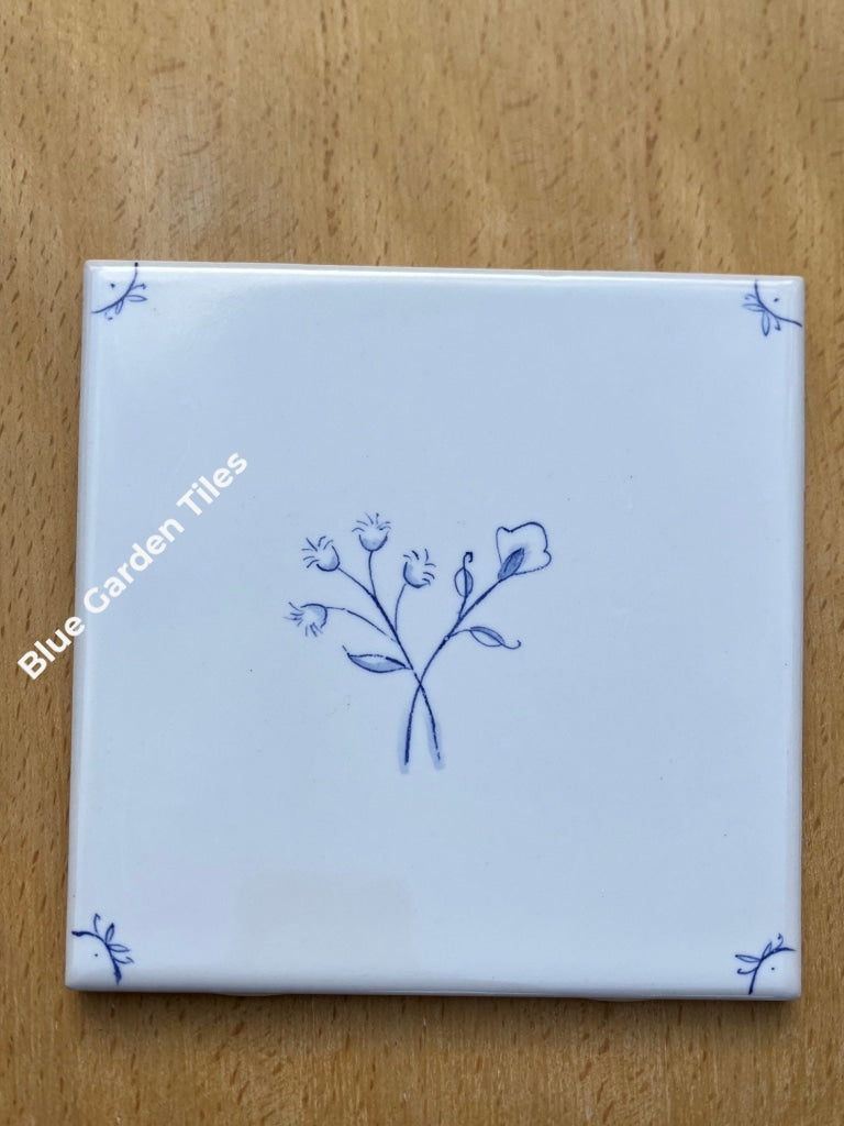 Set Of Four 6 French Country Hand Painted Tiles Ii - Fine Flowers Motif Backsplash Wall Decoration