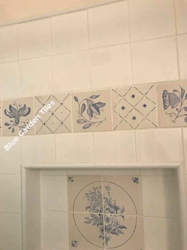 Set Of Three Hand Painted Blue And White 6 Tiles - Azulejo (Portuguese Tiles) Antique Style
