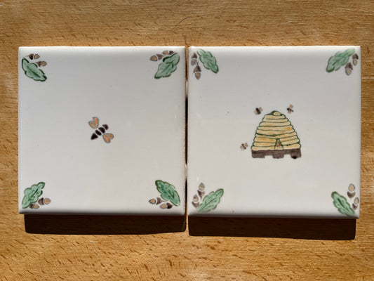 Set of three hand painted 4.25" tiles, with colors - sample