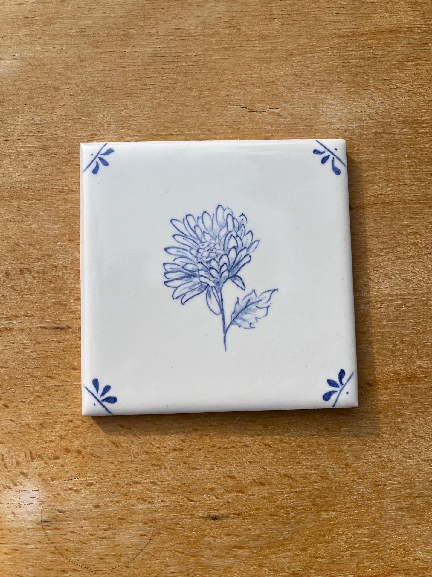 Set of nine hand painted 4.25" tiles _Flowers motif