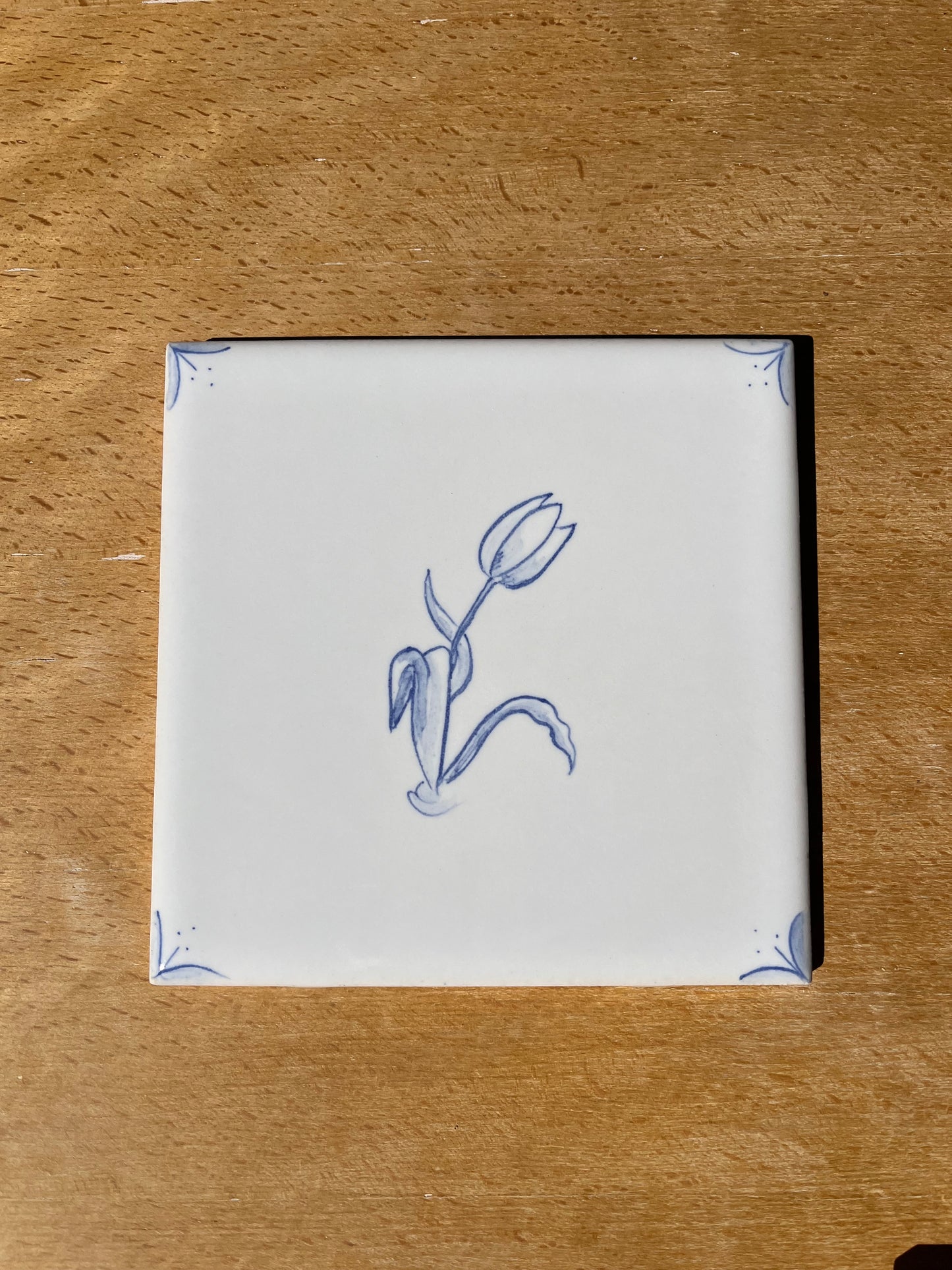 Set of eight 6" hand painted tiles: tulip, daisy, peony, and hydrangea, with spacers