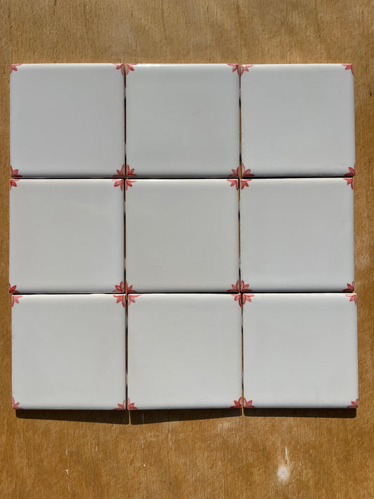 Set of 9 - 4.25" French Country, hand painted tiles, backsplash, blank with red corners