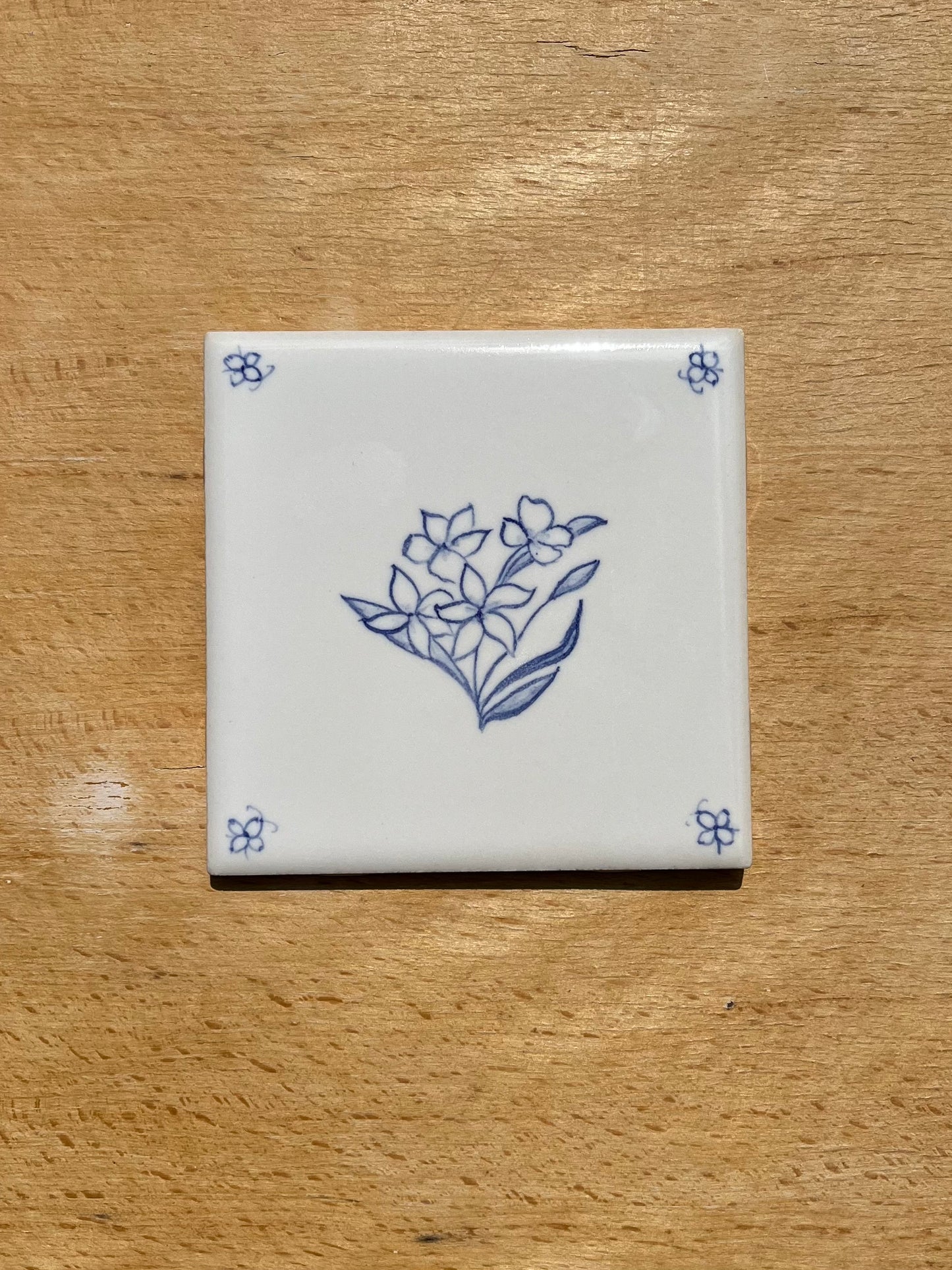 Garden's life: set of nine 4.25" hand painted tiles, blue and white French country tiles