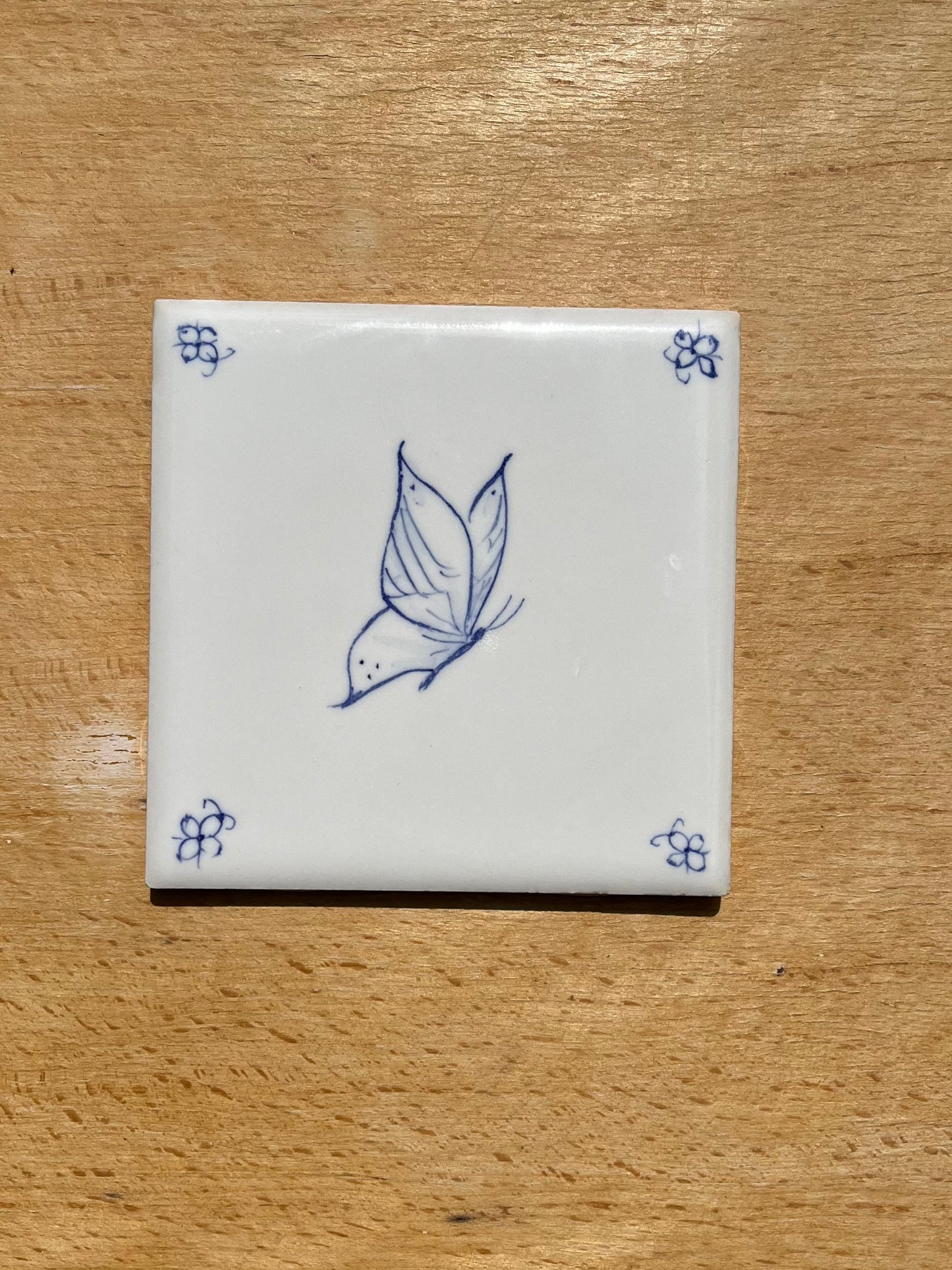 Garden's life: set of nine 4.25" hand painted tiles, blue and white French country tiles