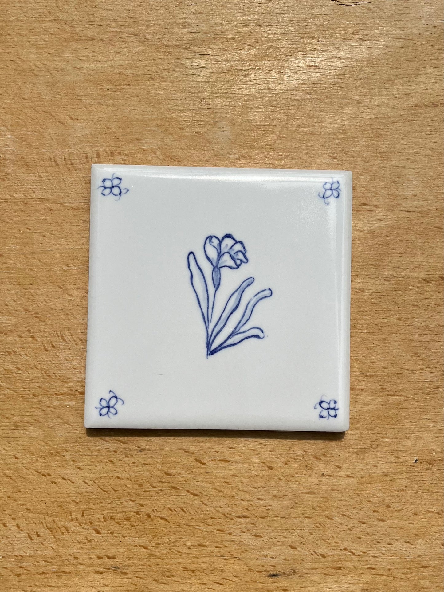 Garden's life: set of nine 4.25" hand painted tiles, blue and white French country tiles