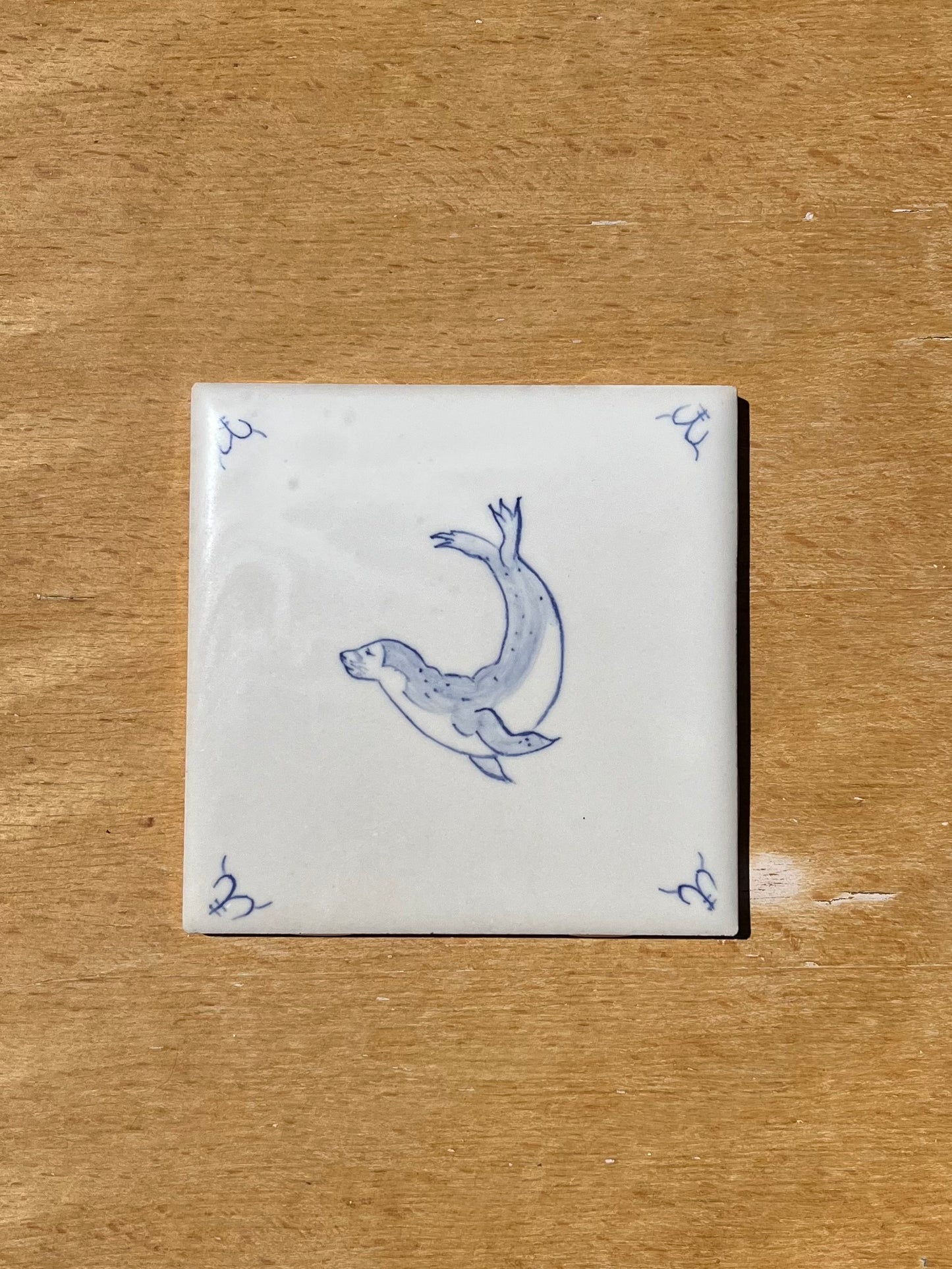 Hand painted Delft style tiles for backsplash - set of 15 - 4.25" tiles - Sea creatures motif