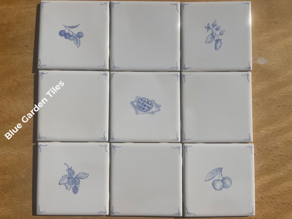 Berries And Pie: Set Of Ten 4.25 Hand Painted Tiles