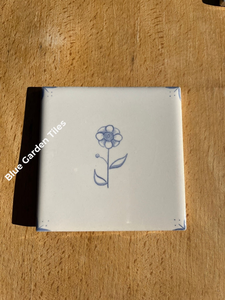 Butterfly And Flowers: Set Of Nine 4.25 French Country Tiles Portuguese Style Hand Painted
