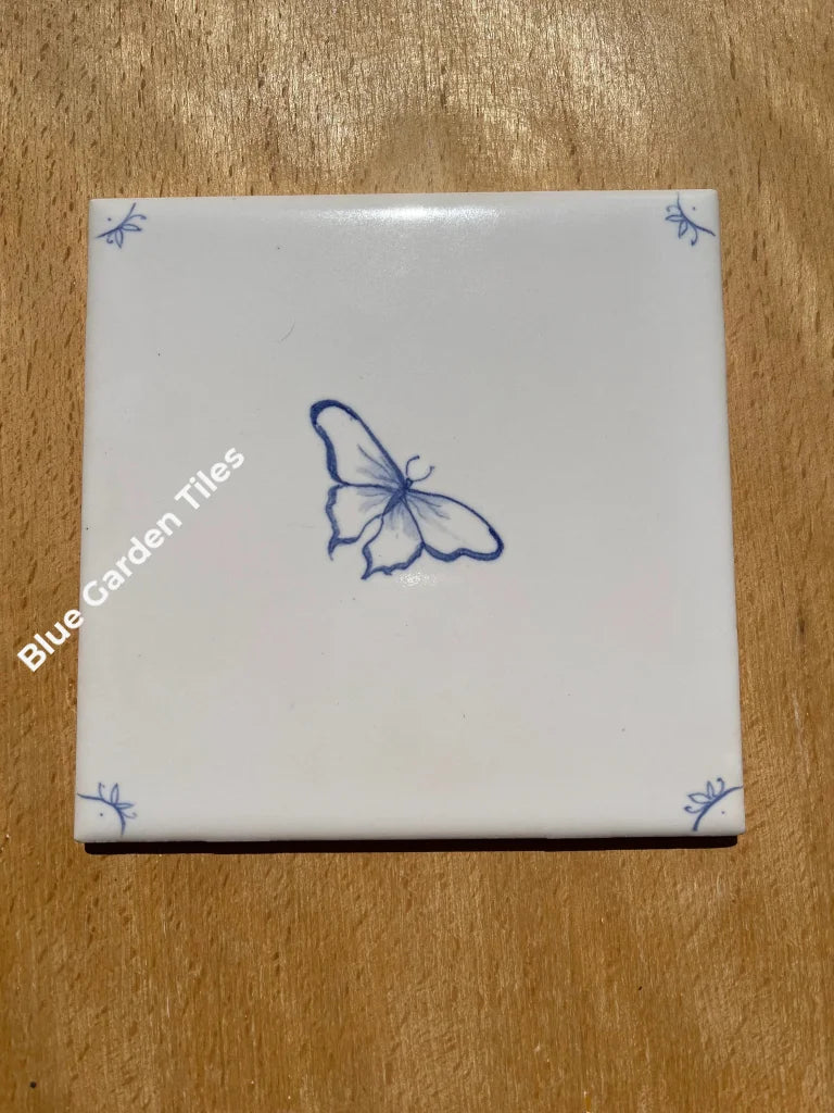 Daisies And Butterflies: Set Of Four Hand Painted 6 Tiles