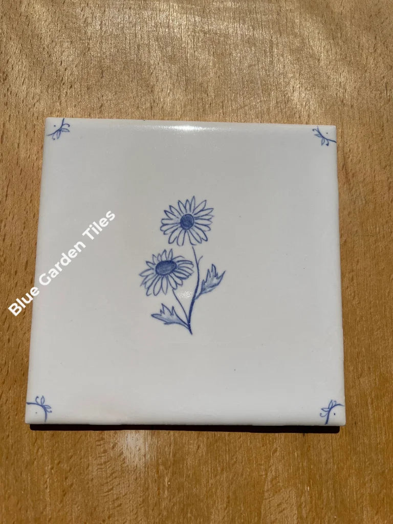 Daisies And Butterflies: Set Of Four Hand Painted 6 Tiles