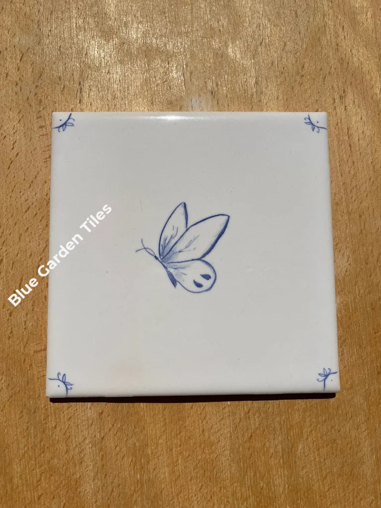 Daisies And Butterflies: Set Of Four Hand Painted 6 Tiles