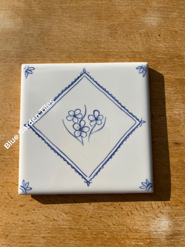 Elephants And Flowers: Set Of Nine 4.25 Tiles Hand Painted Blue White Delft