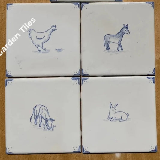 Farm Motif - Delft Style Tiles For Back Splash Set Of Five 6 Hand Painted French Country