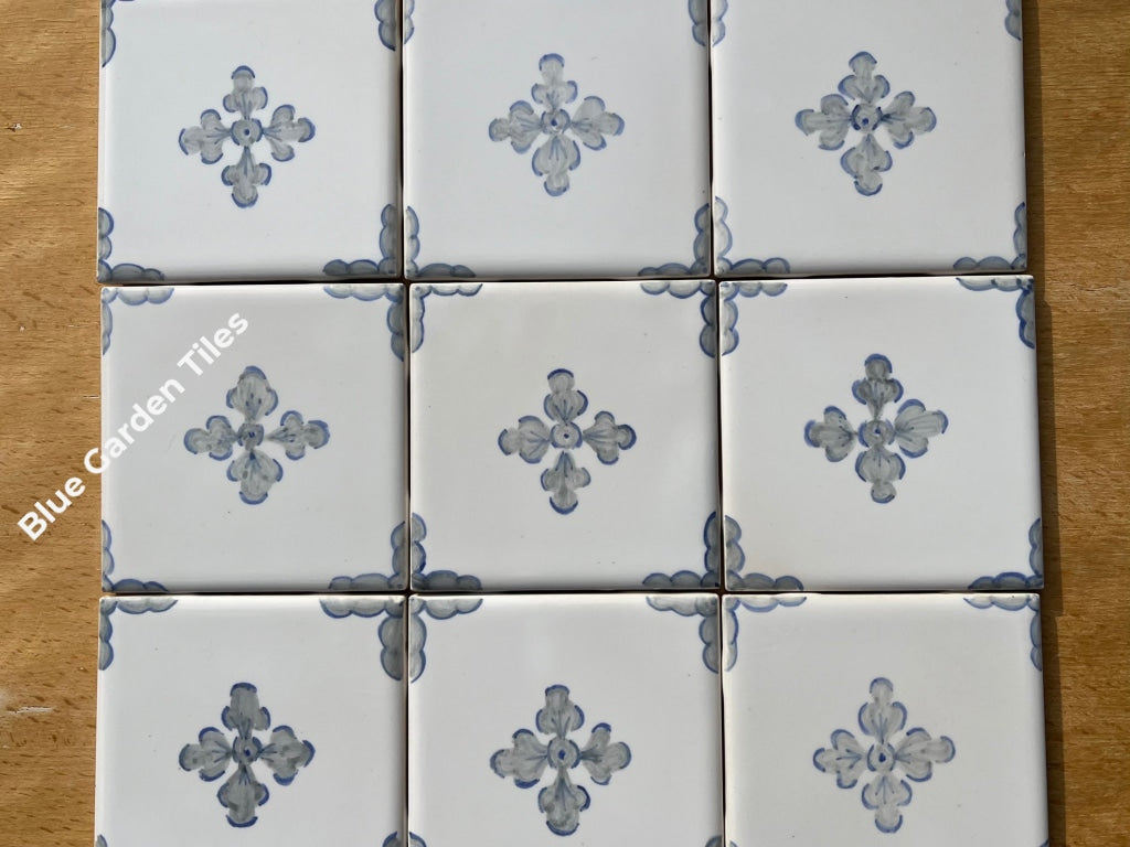 Hand Painted 4.25 Tiles In Gray And Blue