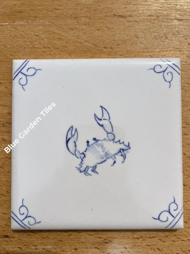 Hand Painted Delft Style Tiles For Backsplash - Set Of 9 4.25 Sea Creatures Motif