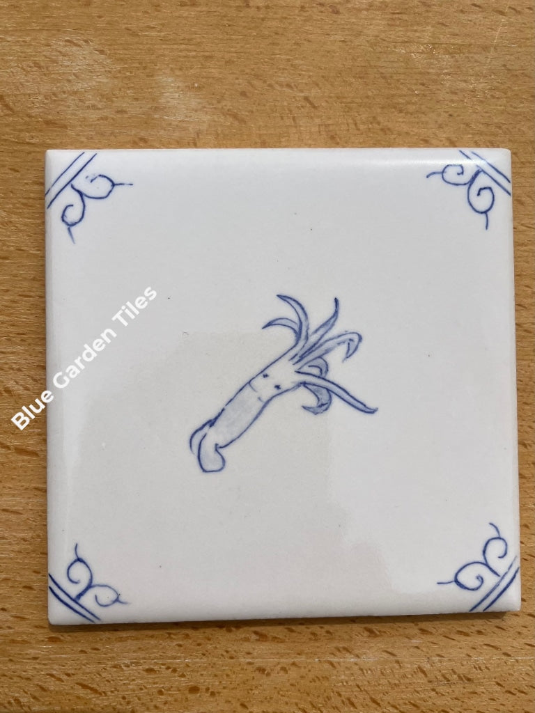 Hand Painted Delft Style Tiles For Backsplash - Set Of 9 4.25 Sea Creatures Motif