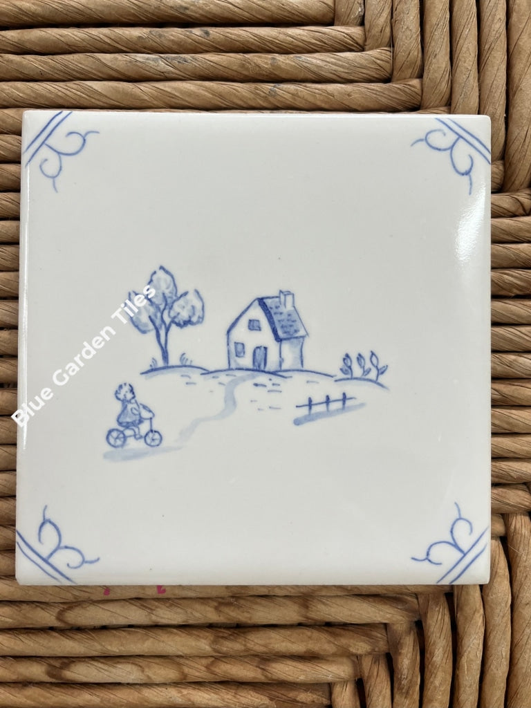 In The Village: Two Hand Painted 4.25 Tiles Delft Style