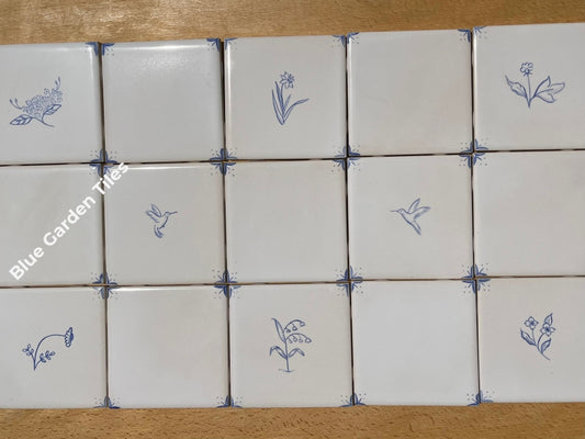 Small Hummingbirds And Flowers: 15 Hand Painted 4.25 Tiles. French Country Tiles