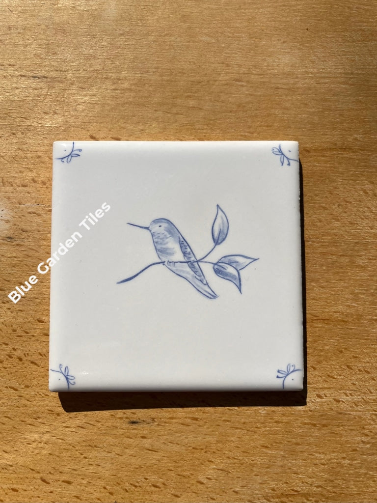 Set Of 15 Hand Painted Tiles 4.25 Tiles: Flowers And Hummingbirds