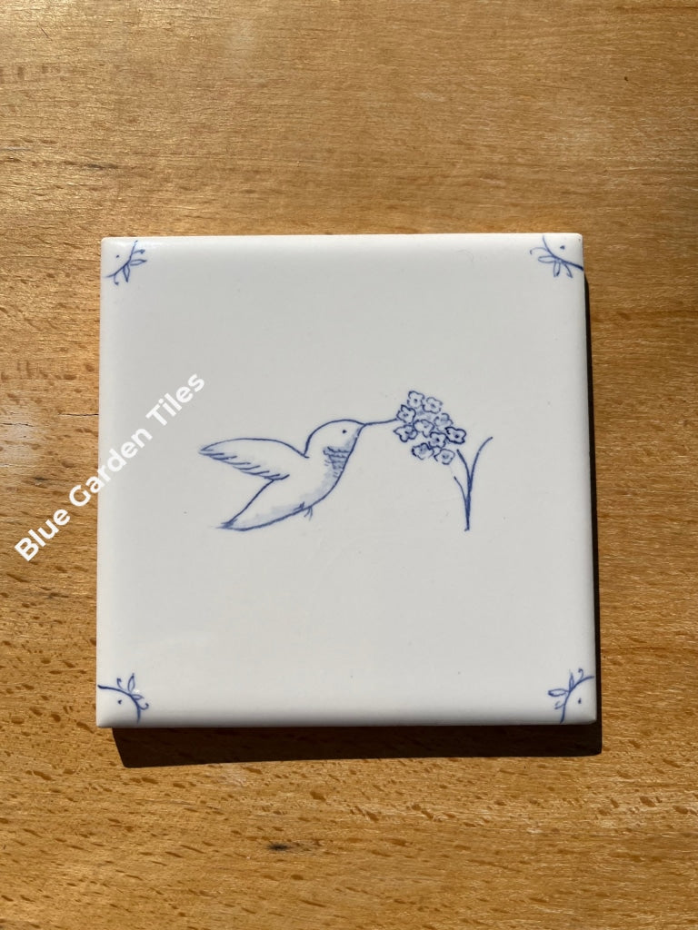 Set Of 15 Hand Painted Tiles 4.25 Tiles: Flowers And Hummingbirds