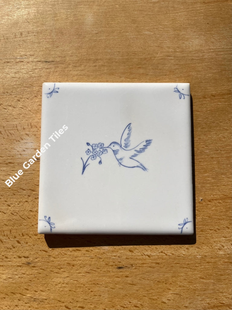 Set Of 15 Hand Painted Tiles 4.25 Tiles: Flowers And Hummingbirds