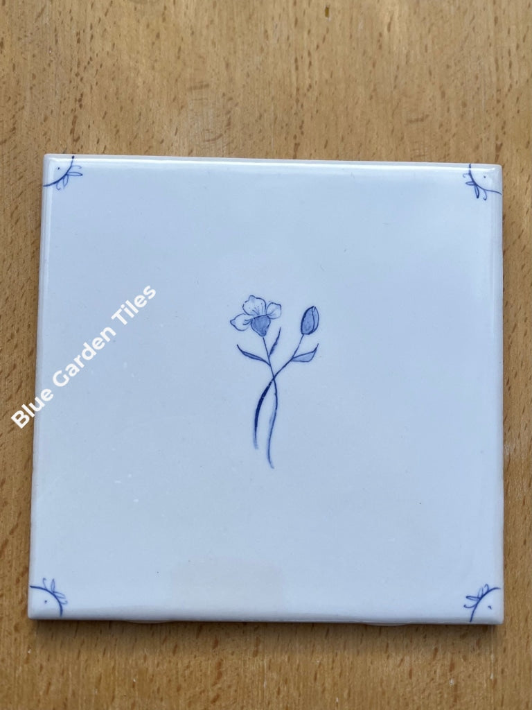 Set Of Four 6 French Country Hand Painted Tiles Ii - Fine Flowers Motif Backsplash Wall Decoration