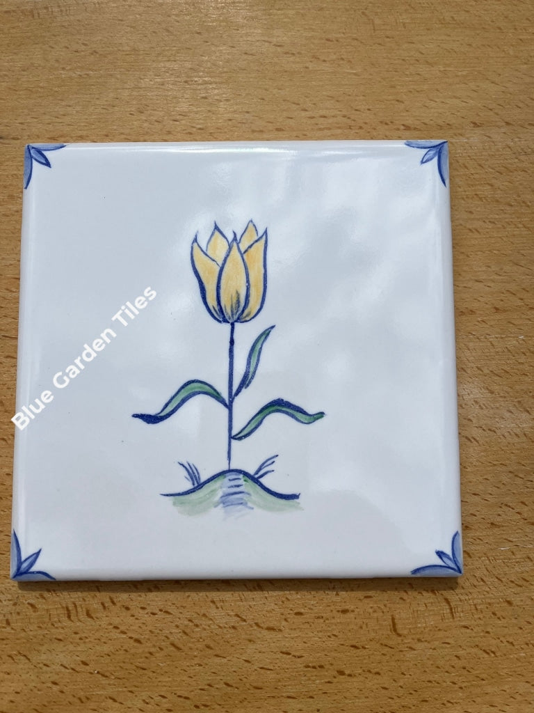 Set Of Four 6 Hand Painted Tiles Polychromatic Flowers Delft Style