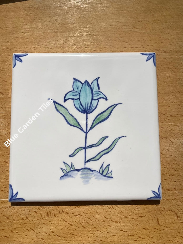 Set Of Four 6 Hand Painted Tiles Polychromatic Flowers Delft Style