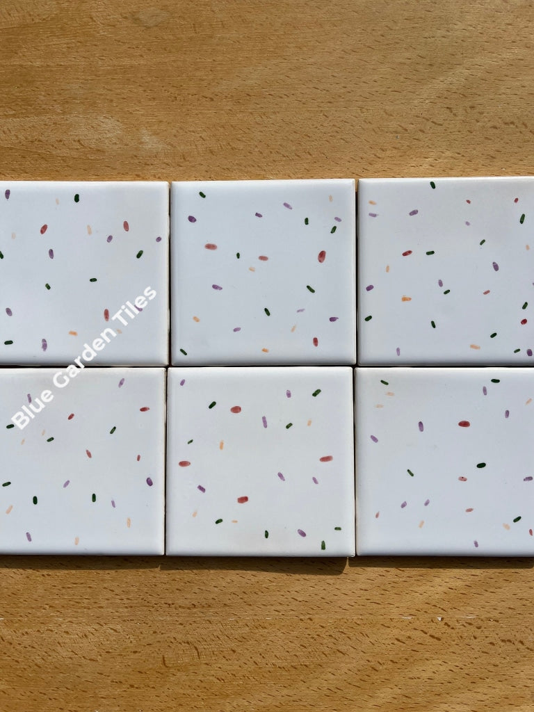 Set Of Six 4.25 Hand Painted Tiles Confetti Motif