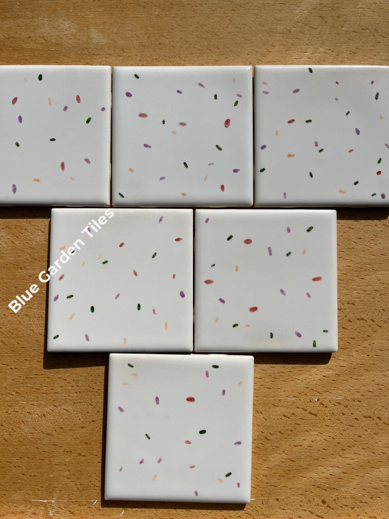 Set Of Six 4.25 Hand Painted Tiles Confetti Motif