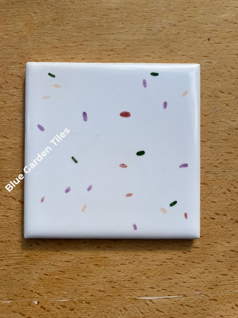 Set Of Six 4.25 Hand Painted Tiles Confetti Motif