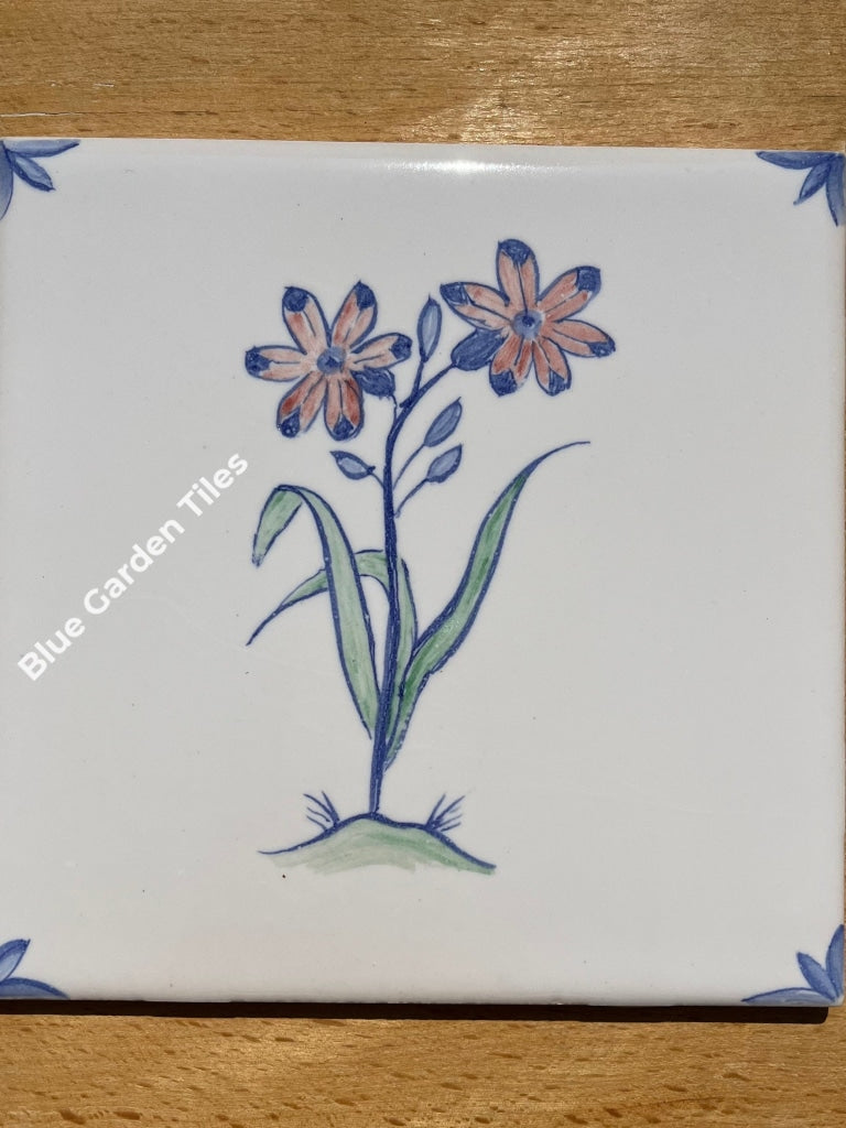 Set Of Six 6 Hand Painted Tiles Delft Style With Color