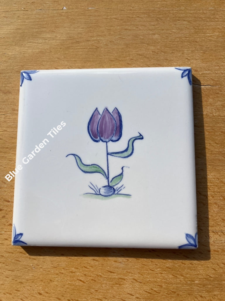 Set Of Twelve 4.25 Hand Painted Tiles Polychromatic Delft Style
