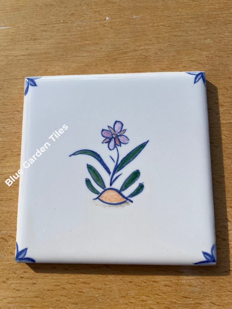 Set Of Twelve 4.25 Hand Painted Tiles Polychromatic Delft Style